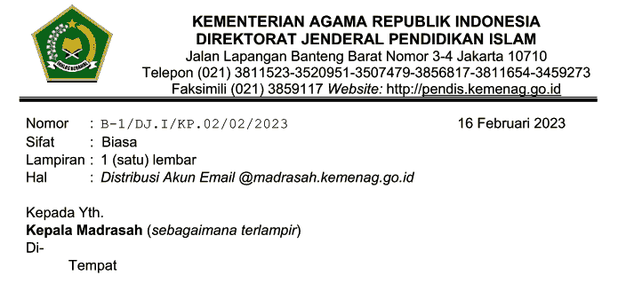 Distribusi Akun Email madrasah.kemenag.go.id