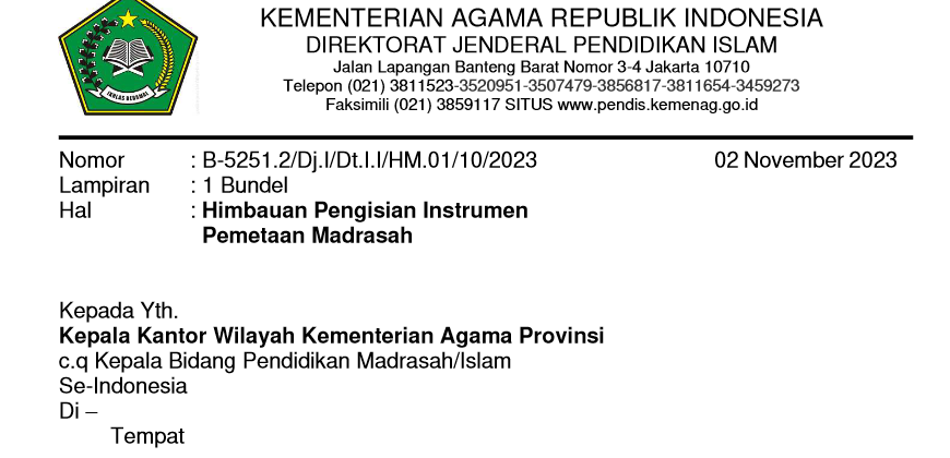 Himbauan Pengisian Instrumen Pemetaan Madrasah
