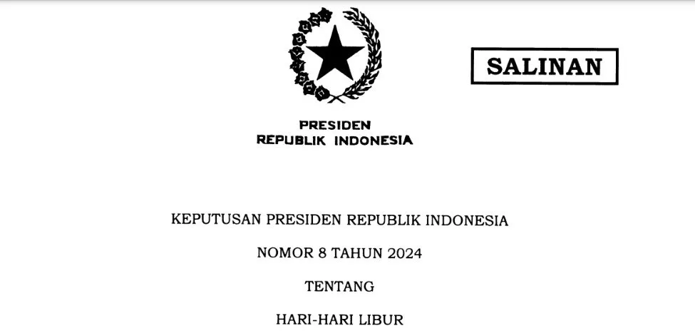 Keputusan Presiden No 8 Tahun 2024 tentang Hari-Hari Libur